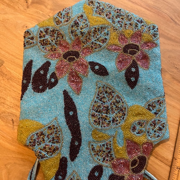 Chan Luu beaded and silk vintage handbag,  blue bronze with pink flowers, yellow - Picture 10 of 13